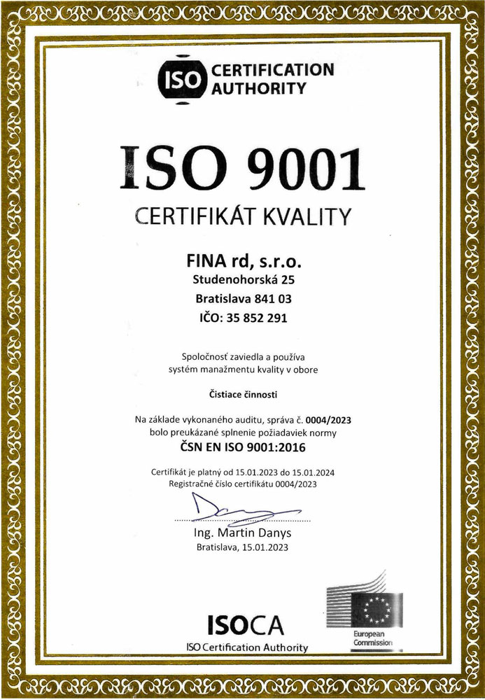 certifikát kvality ISO 9001